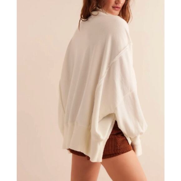 FREE PEOPLE WOMENS SIZE LARGE CAMDEN HENLEY SLOUCHY SWEATSHIRT IVORY NEW - Picture 3 of 15
